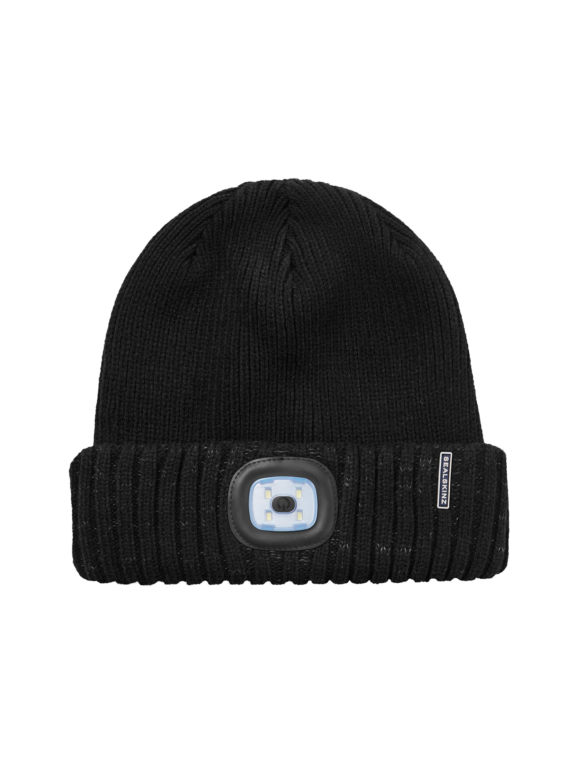 SEALSKINZ | Heydon | Unisex AQUASEALZ® Waterproof Cold Weather LED Roll Cuff Beanie Hat |Everyday & Outdoor Activities | Fleece Lining Black
