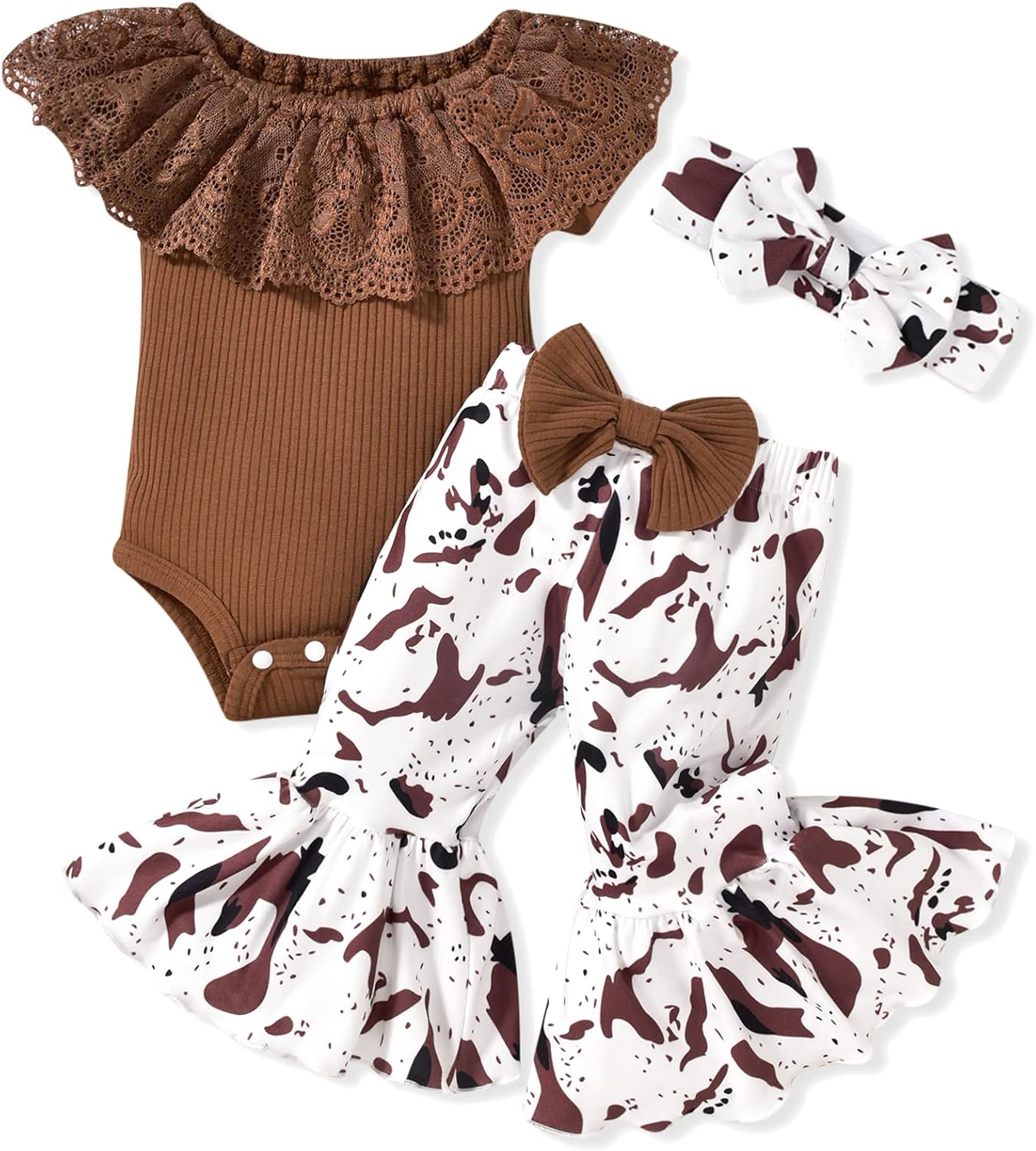 HINTINA Newborn Baby Girl Short Sleeve Bodysuit Flared Pants Ribbed Outfits