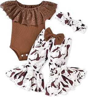HINTINA Newborn Baby Girl Short Sleeve Bodysuit Flared Pants Ribbed Outfits