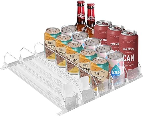 Dispensador de latas de soda para refrigerador, organizador de bebidas autoempujable para refrigerador, ancho ajustable, dispensador de botellas de