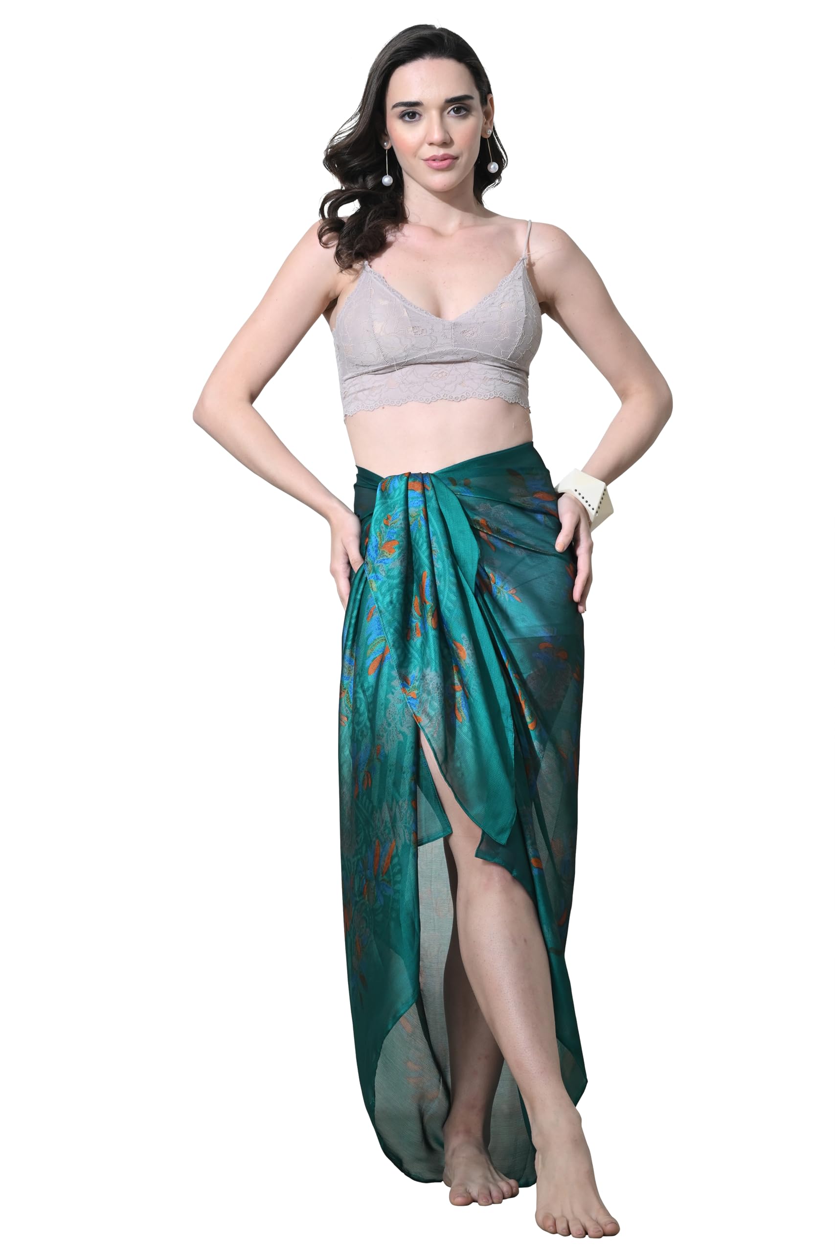 mirchi fashion Women's Chiffon Georgette Leaf Printed Sarong || Summer Beachwear Coverup Wrap (S1116 - Teal - 1.75 M)-picture-27