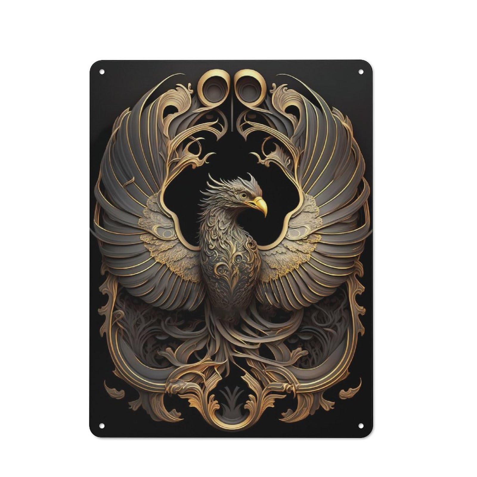 Junmoney Style-22 Legendary Phoenix Art Deco Printed Metal Sign 40X30cm For Dining Room Or Kitchen, A Decorative Christmas Gift For Kitchen Wall Decor Lovers