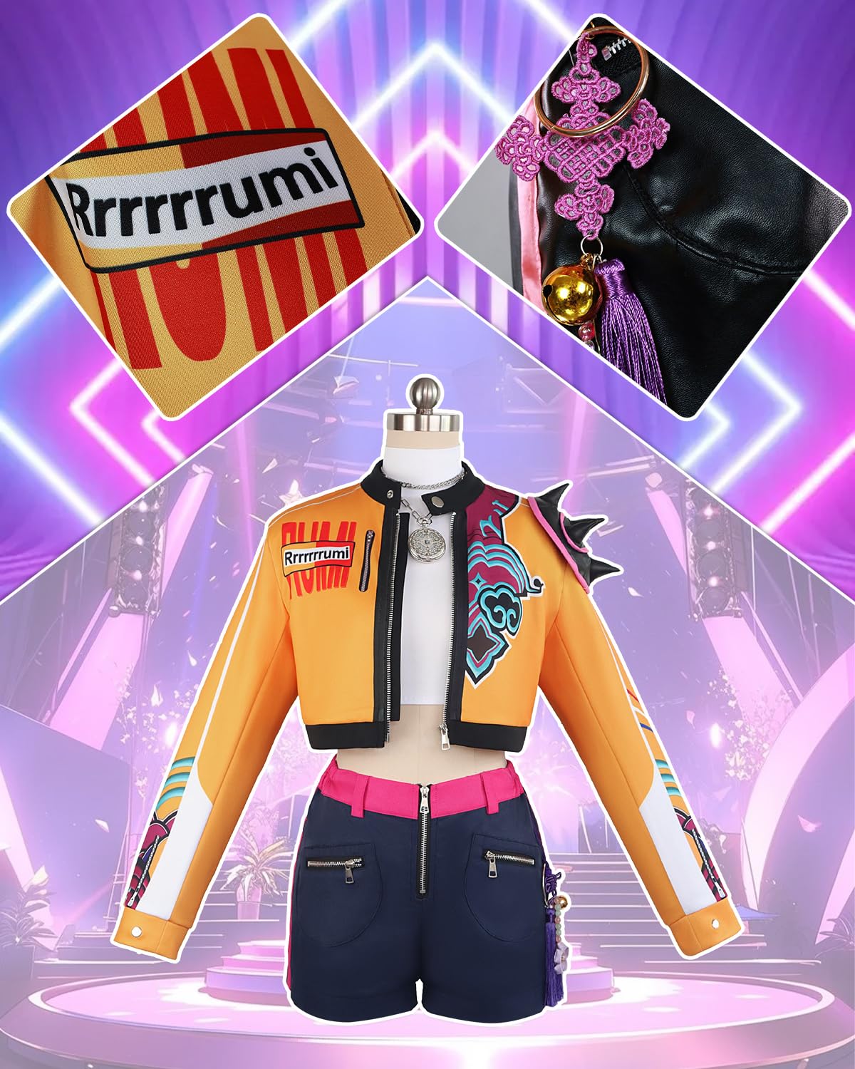 CR ROLECOS Rumi Costume for Adult Women Pop Singers Outfit Include Jacket T-shirt and Shorts Halloween Suit 3XL - Image 3