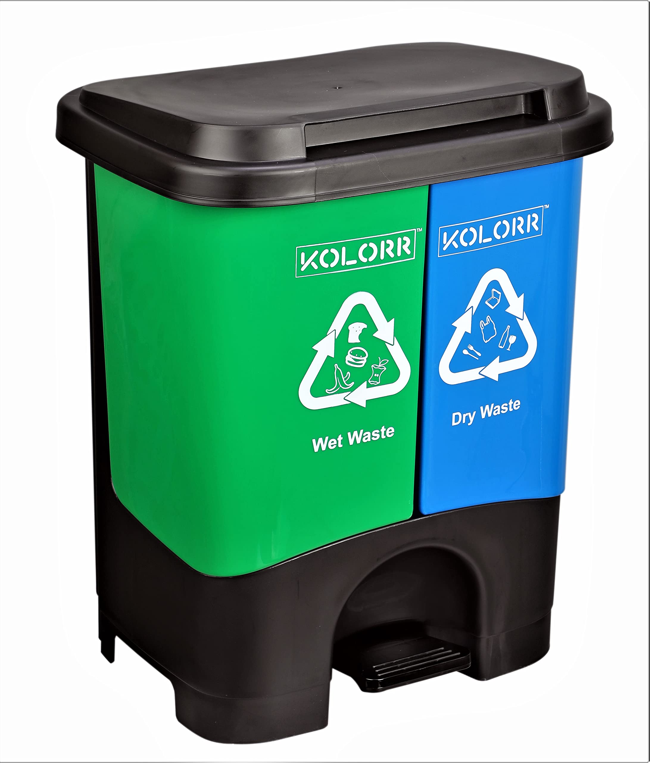 KOLORR Twin Bin 33 Liters Dustbin Dry & Wet Waste Pedal Dustbins / 2 In 1 Dustbin Trash Can/Plastic Garbage Bins with Lid for Home Kitchen - Blue & Green Colour – Large Size (B0BTDPD3J1) Amazon Price History, Amazon Price Tracker