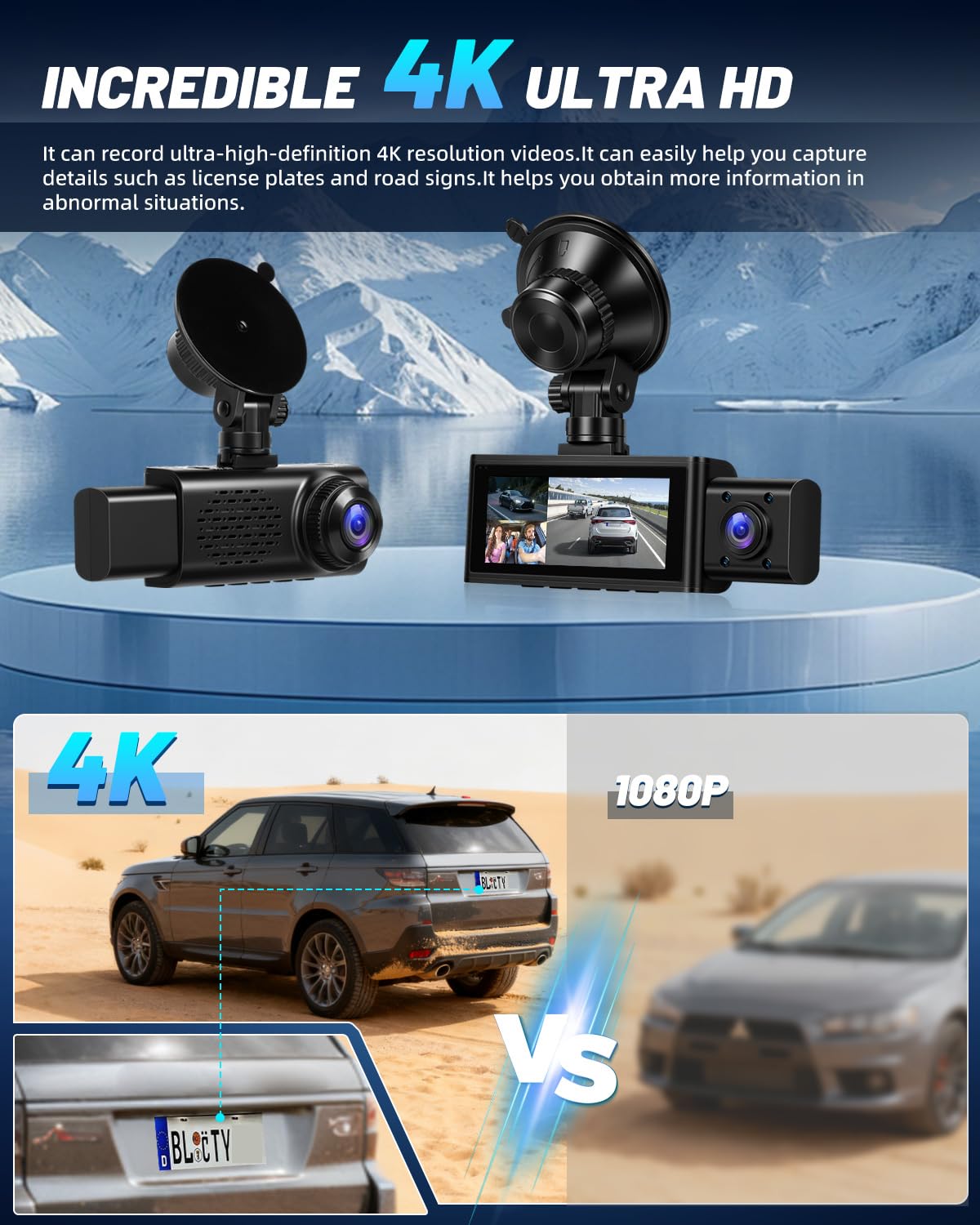NHOPEEW Dash CAM 360° 2.5K con Cámara Frontal, Interior y Trasera, WiFi GPS Cámara para Coche, Visión Nocturna, Grabación en Bucle, G-Sensor, Tarjeta 64GB