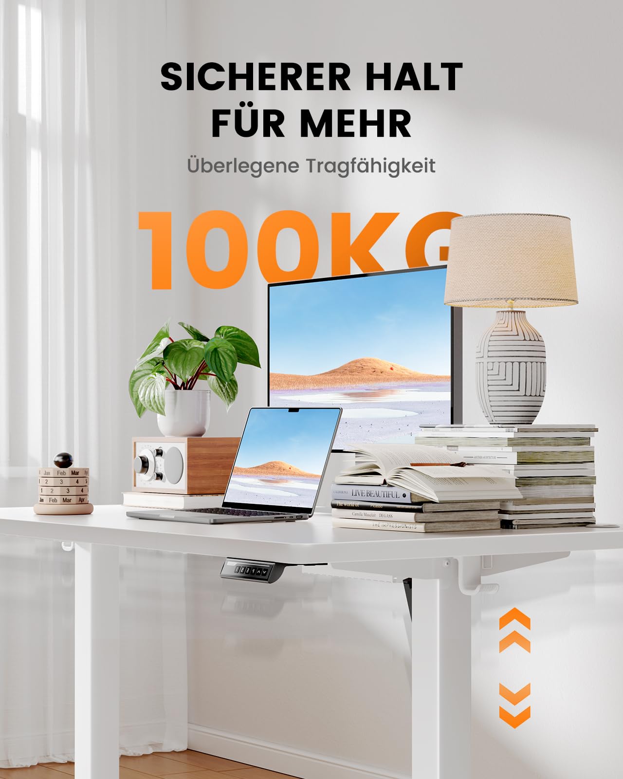 ErGear Höhenverstellbarer Schreibtisch-160 x 80cm,100 KG Tragkraft Elektrischer Schreibtisch mit Fortgeschrittenem Bürstenlosem Motor, Leise Funktion, Robuster Metallrahmen, Vierteilige Tischplatte