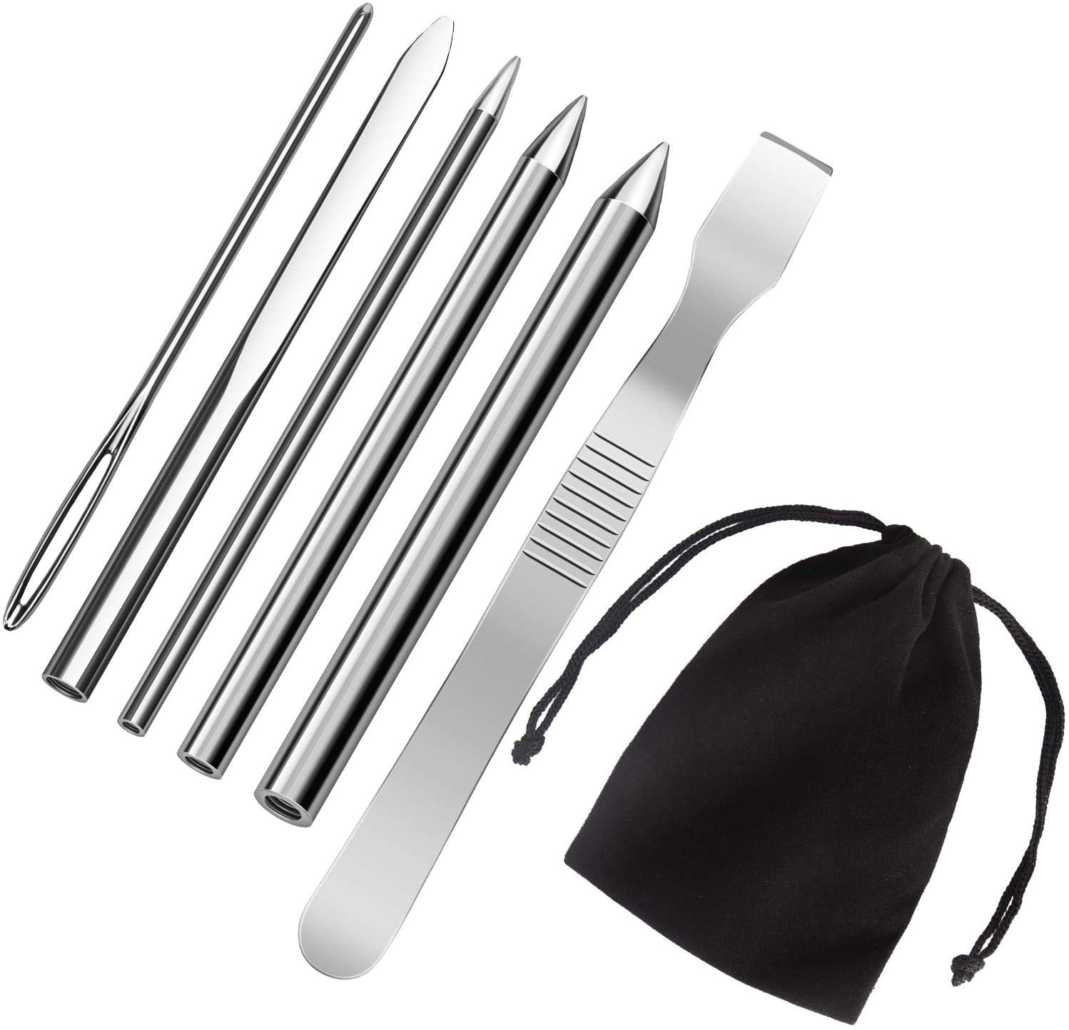 Namvo Grey|Black 4Pcs 3 Sizes Paracord Stitching Needles With Smoothing Tool Set Stainless Steel Lacing Stitching Weaving Needle For Diy Craft Bracelets Weaving Laces Strings Clothing Decoration