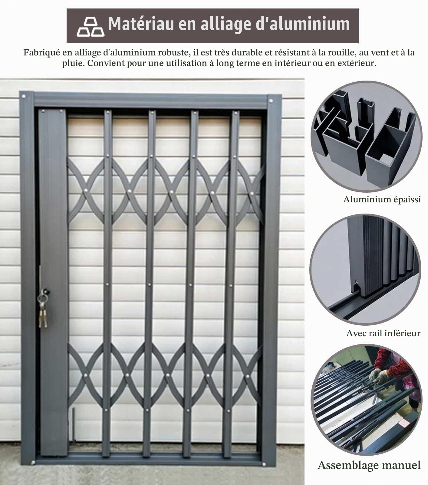 Barreaux de Sécurité Fenetre Grille de Sécurité Rétractable pour Fenêtre ou Porte, Porte Coulissante en Accordéon Verrouillable et Anti-effraction Intérieur Extérieur