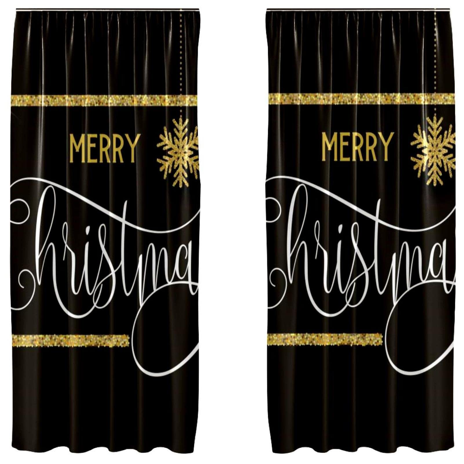 Cortinas opacas de microfibra de Navidad dorada de 55 x 84 pulgadas para dormitorio