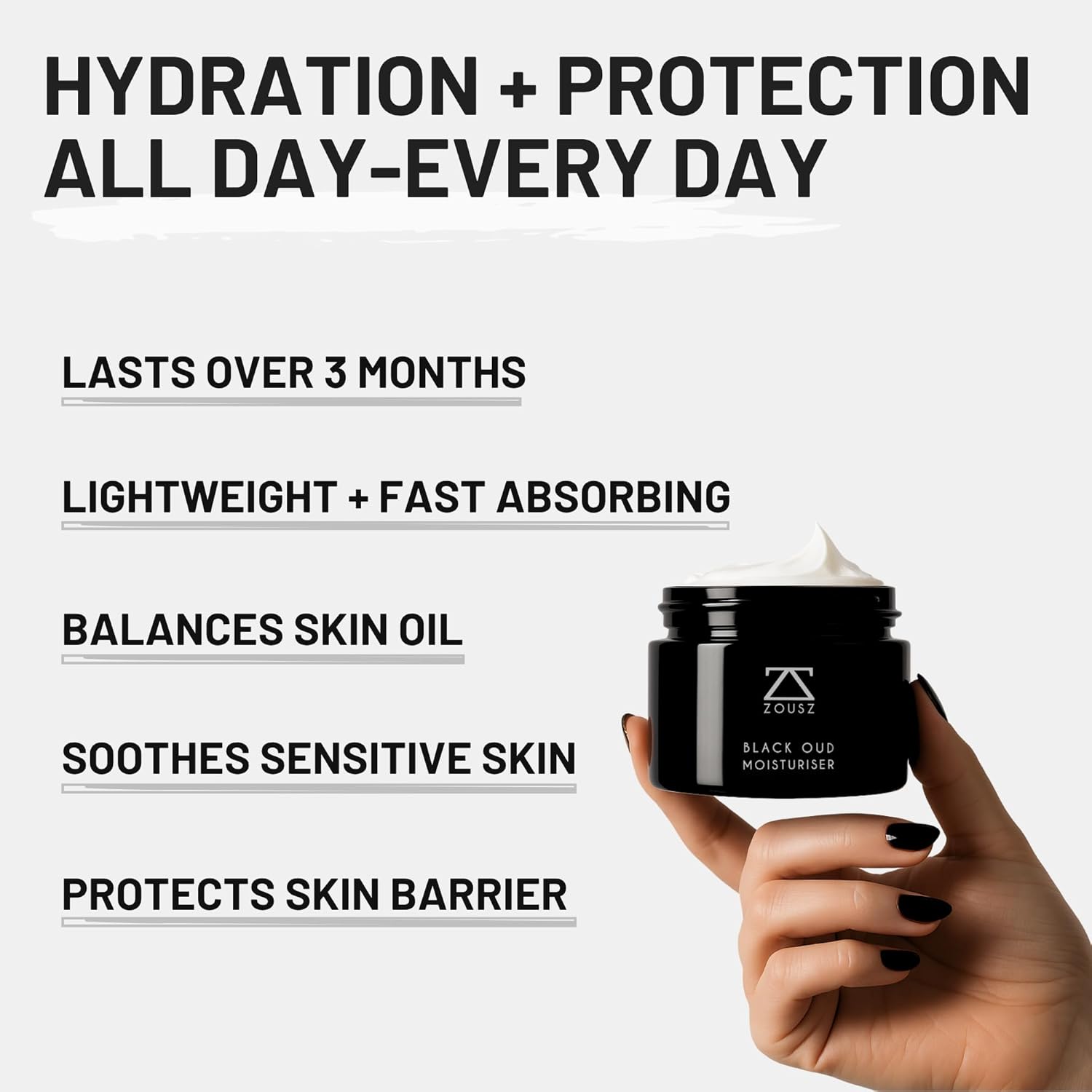 ZOUSZ Black Oud Mens Face Moisturizer – Hydrating & Soothing Mens Face Lotion with Aloe Vera & Hyaluronic Acid – Plumping Daily Facial Cream for Men for Smoother, Healthier Skin – 50ml