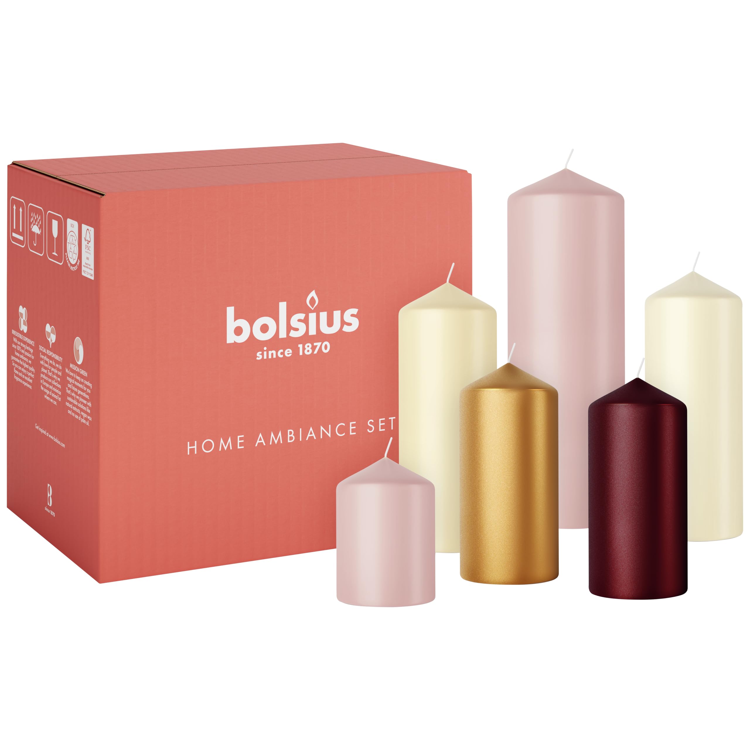 Bolsius Smooth Pillar Candles - Set of 6 - Haptic Luxury - Decorative Household Candles - Long Burn Time - Unscented - Natural Plant-Based Wax - Palm Oil Free — image 1