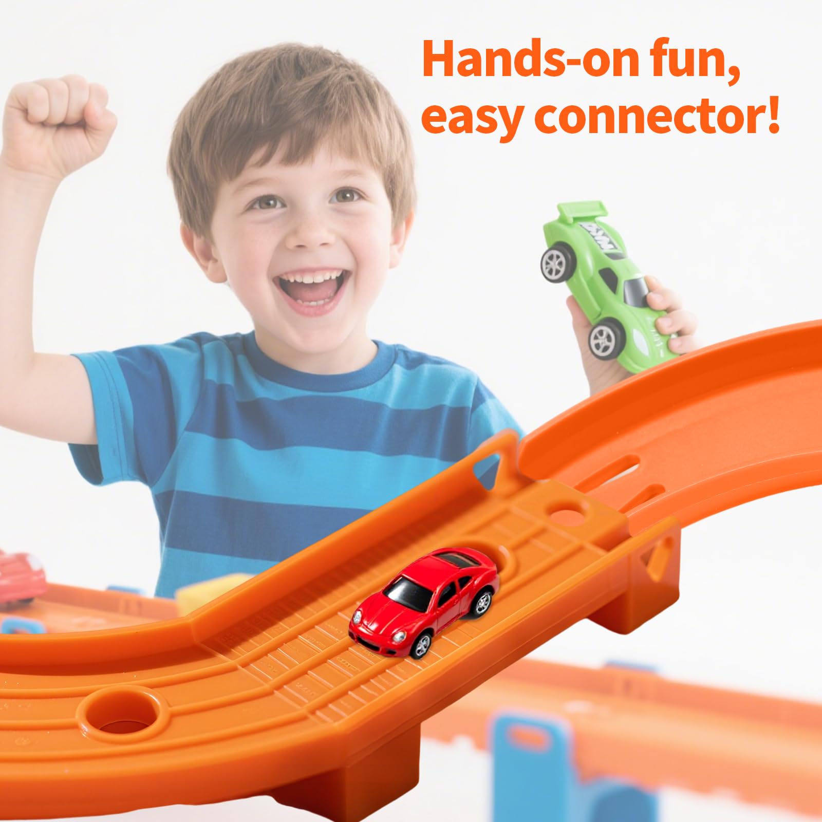 4szt Elementów Toru Obrotowego do Hot Wheels, Premium ABS 90 Stopni Łączniki Torów Zakrzywionych Elementy Toru Wyścigowego dla Samochodów Zabawkowych Kompatybilne z Hot Wheels (Pomarańczowe)