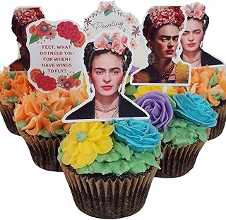 Generic Iconic Mexican Artist, Pintora Cupcake Toppers- 24PCS, Dia de Los Muertos, Corona de Flores, Flower Crown