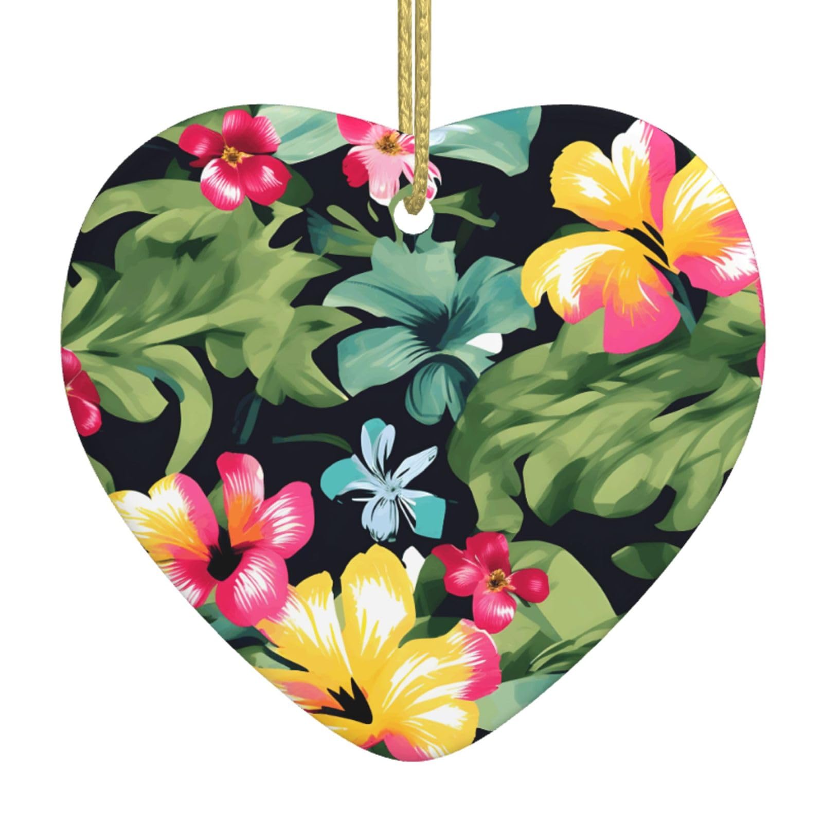 Nbtghga White Hawaiian Flower Print Print Christmas Ornaments, Ceramic Hanging Ornament, Xmas Tree Decoration, Holiday Home Decor