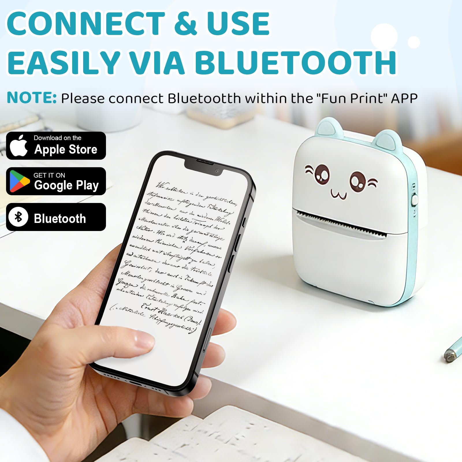 Printpod, mini stampante termica portatile, con 13 rotoli di carta da stampa, senza inchiostro, wireless, per telefoni iOS e Android, per appunti di studio, diari, fai da te, regalo