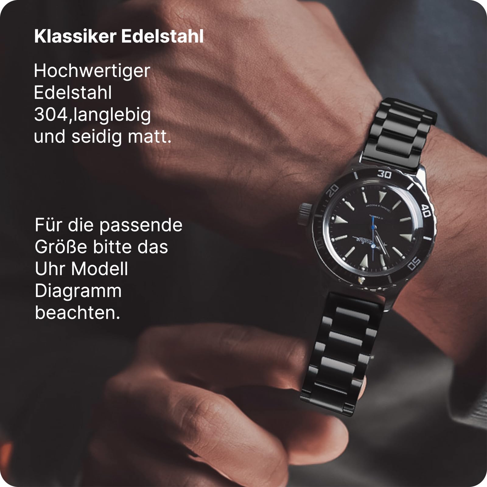 Fullmosa Edelstahl Uhrenarmband 22mm 16mm 18mm 19mm 20mm 24mm für Uhr und Smartwatches| Wechsel Ersatz Metallarmband mit Schnellverschluss für Damen&Herren, 22mm Schwarz