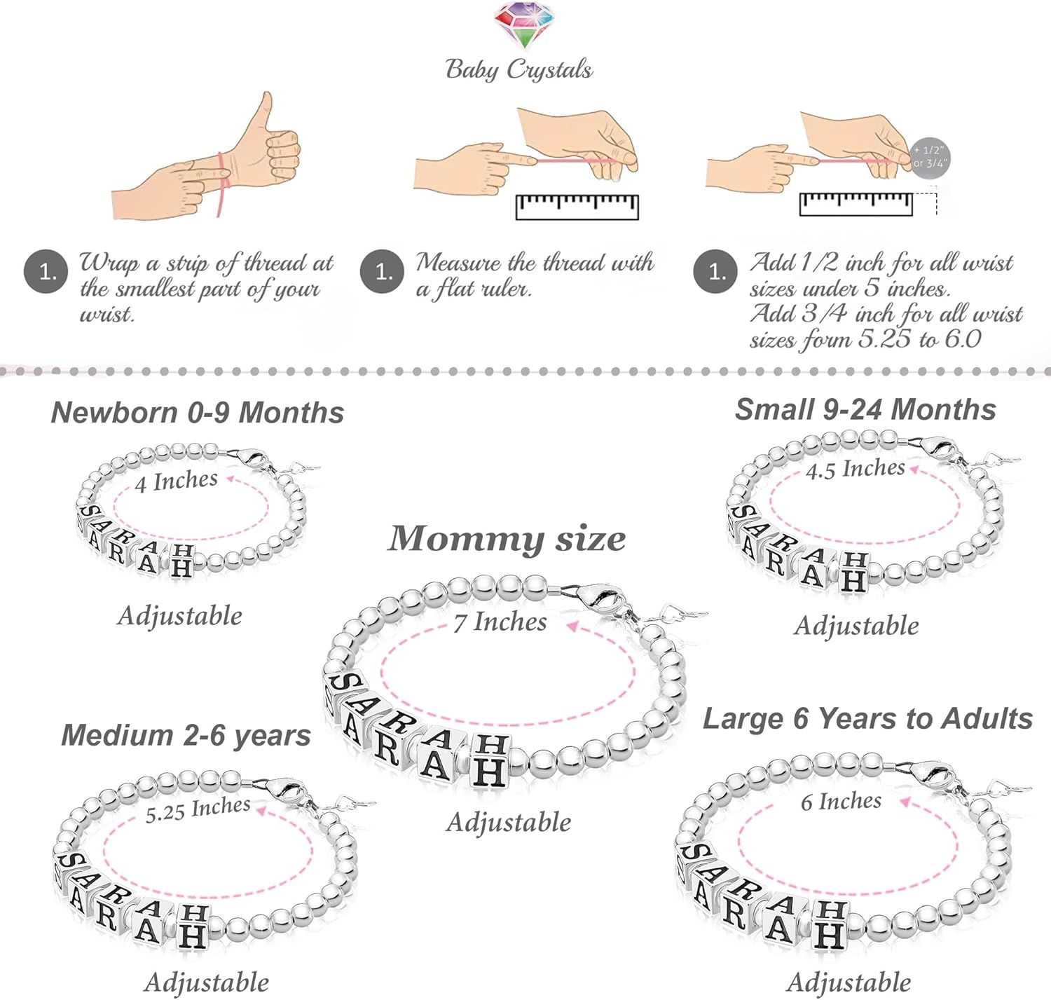 Baby Crystals Customized Name Bracelets for Girls and Boys, Sterling silver Jewelry, Alphabet Letter Charm Bracelet Personalized Baby Gifts, Birthday Gift for Women, Newborn, infant Toddler, Teen - Image 3