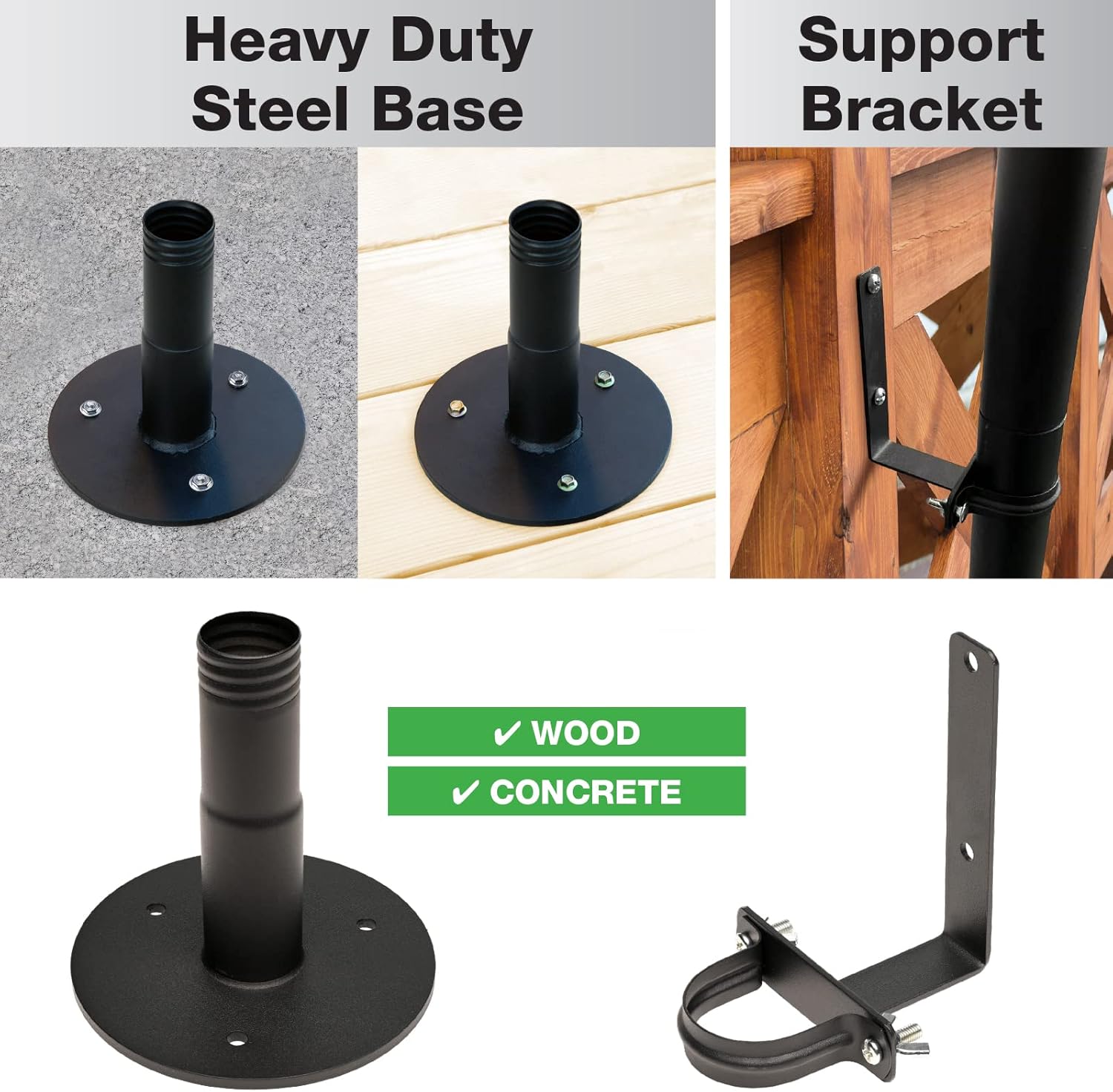 Premium String Light Poles - 2 Pack - Extends to 10 Feet – Deck Mount (Wood/Concrete)