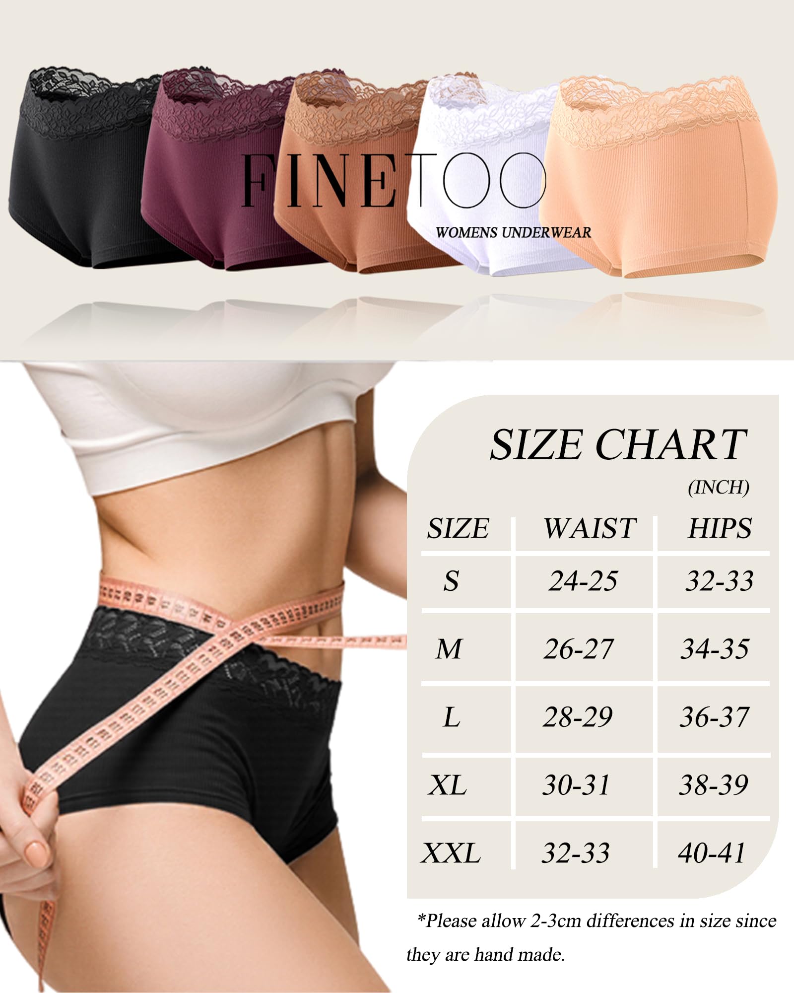 FINETOO Biancheria intima in cotone per donna ragazzo pantaloncini boxer in pizzo morbido copertura completa mutandine da donna 5 pezzi S-XXL