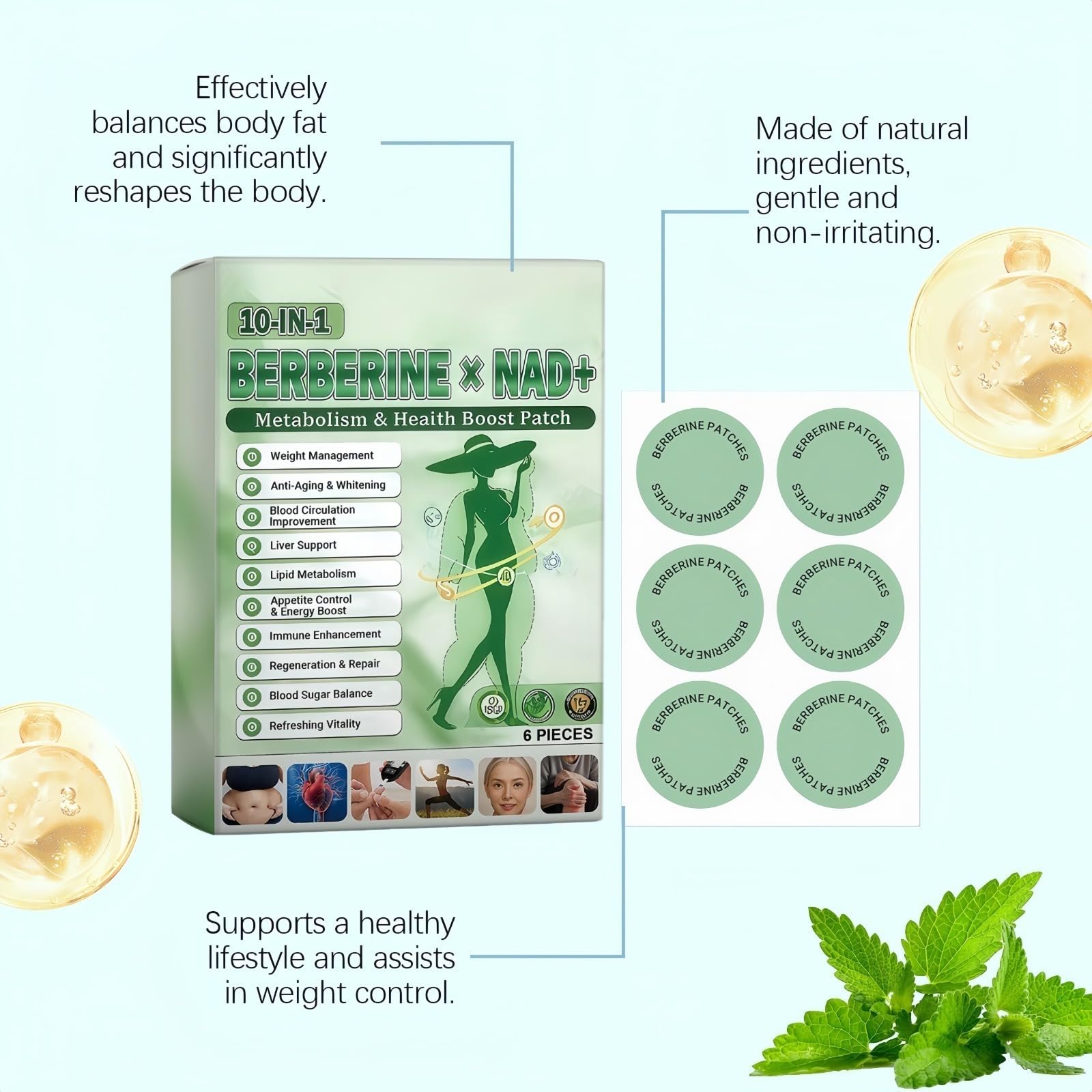 Plaster Moringa x Berberine 10 w 1, Nano Microneedle Odchudzająca naszywka, naturalne składniki, łatwa w aplikacji, niewidoczna pod ubraniem, idealna dla mężczyzn i kobiet