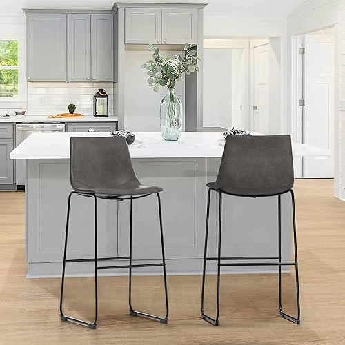 Miniatura 6 de NicBex Taburetes de bar retro de cuero de caballo loco con patas de metal taburetes de bar de isla de cocina juego de 2 color gris