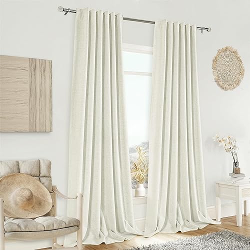 Miniatura 5 de Cortinas opacas de lino natural de 84 pulgadas de largo, juego de 2 paneles para dormitorio, sala de estar, pestaña trasera, aislamiento térmico,