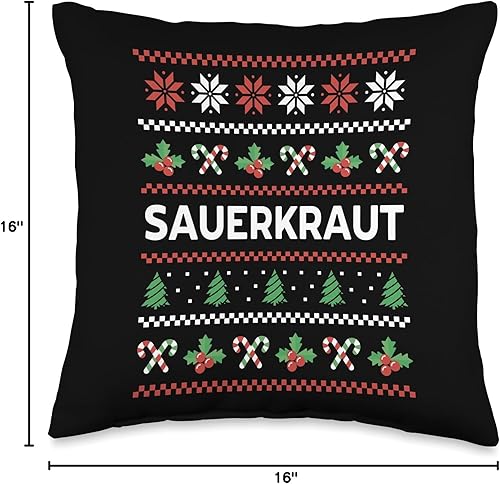 Miniatura 5 de Sauerkraut And German Food Lover Designs Funny Chucrut Ugly Christmas - Almohada de repollo fermentado alemán, 18 x 18 pulgadas, multicolor