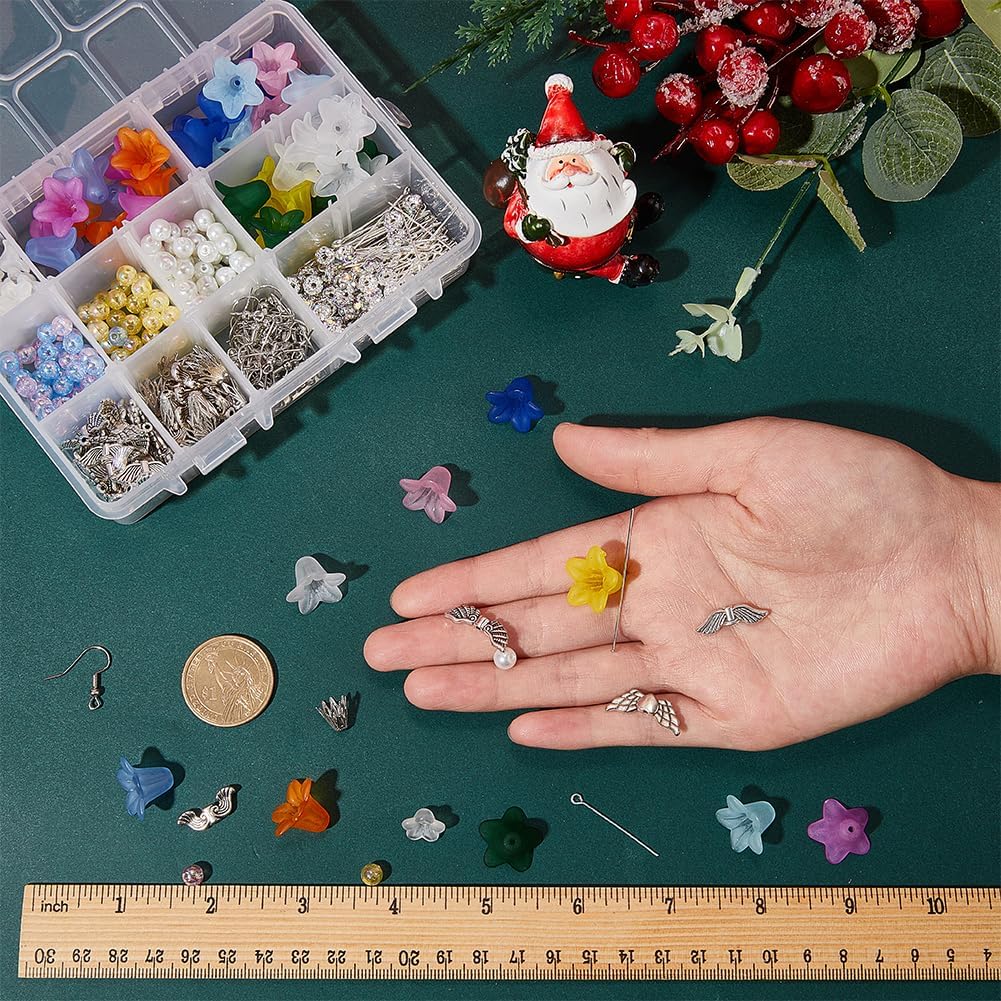 SUNNYCLUE 1 Box DIY 10 Pairs Christmas Earring Making Kit Angel Wings Charms Angel Charm Winter Holiday Xmas Charms Flower Bead Wing Spacer Beads for Jewelry Making Kits Adults Women Gifts Supplies