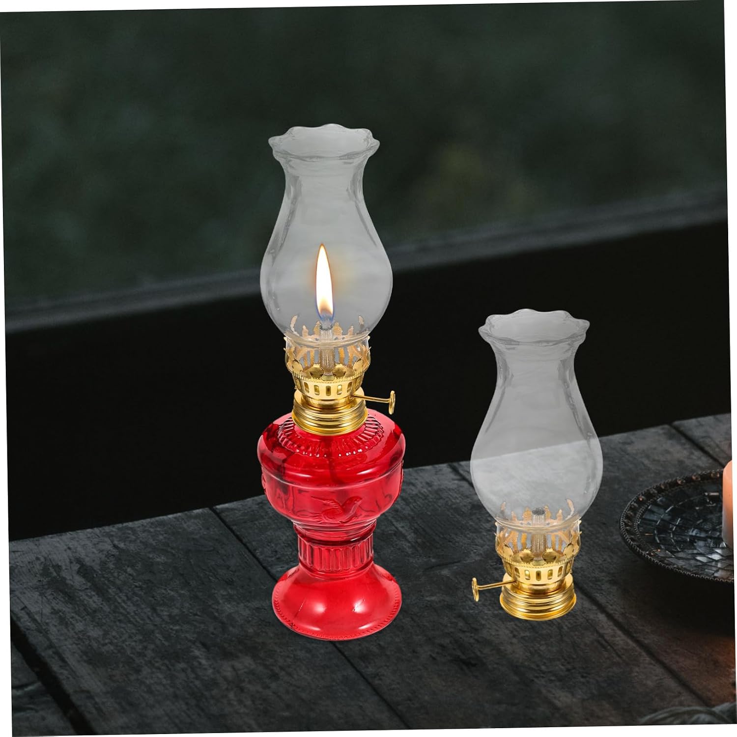 GARVALON 2sets Vintage Kerosene Lamp Burner Regulator and Glass Shades for Indoor Use Oil Lamp Kit for Home and Emergency Lighting