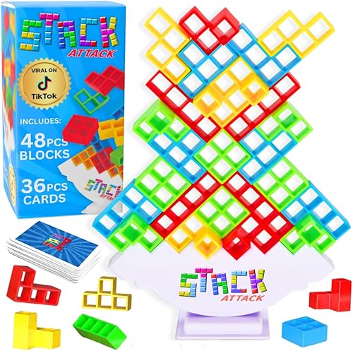 Juego de torre de ataque apilable, divertidos juegos de equilibrio para niños y adultos, bloque de construcción de noche de juego familiar y regalos