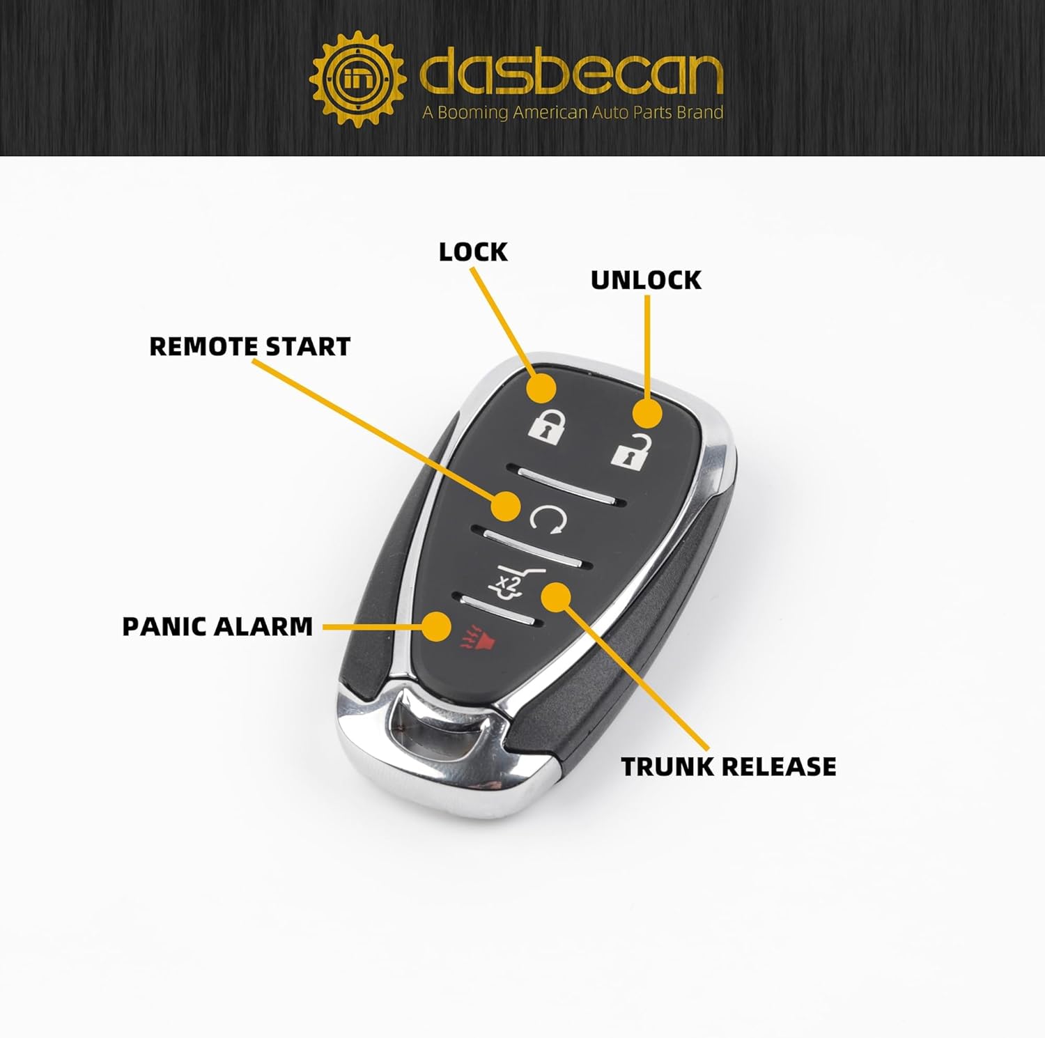 Dasbecan Key Fob Replacement Compatible with Chevy Equinox 2018 2019 2020 2021 Smart Proximity Keyless Entry Remote Replaces HYQ4AA 13584498 13529650 315MHz 5 Buttons