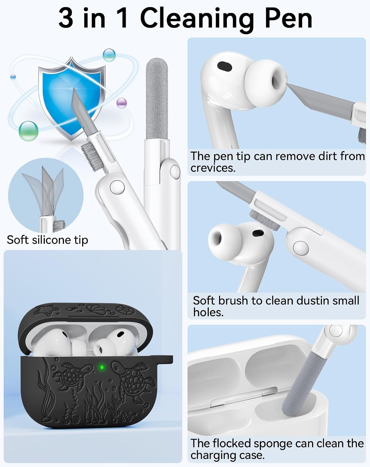 for AirPods Pro 3 Case 2025 with Cleaner Kit, Black image 5