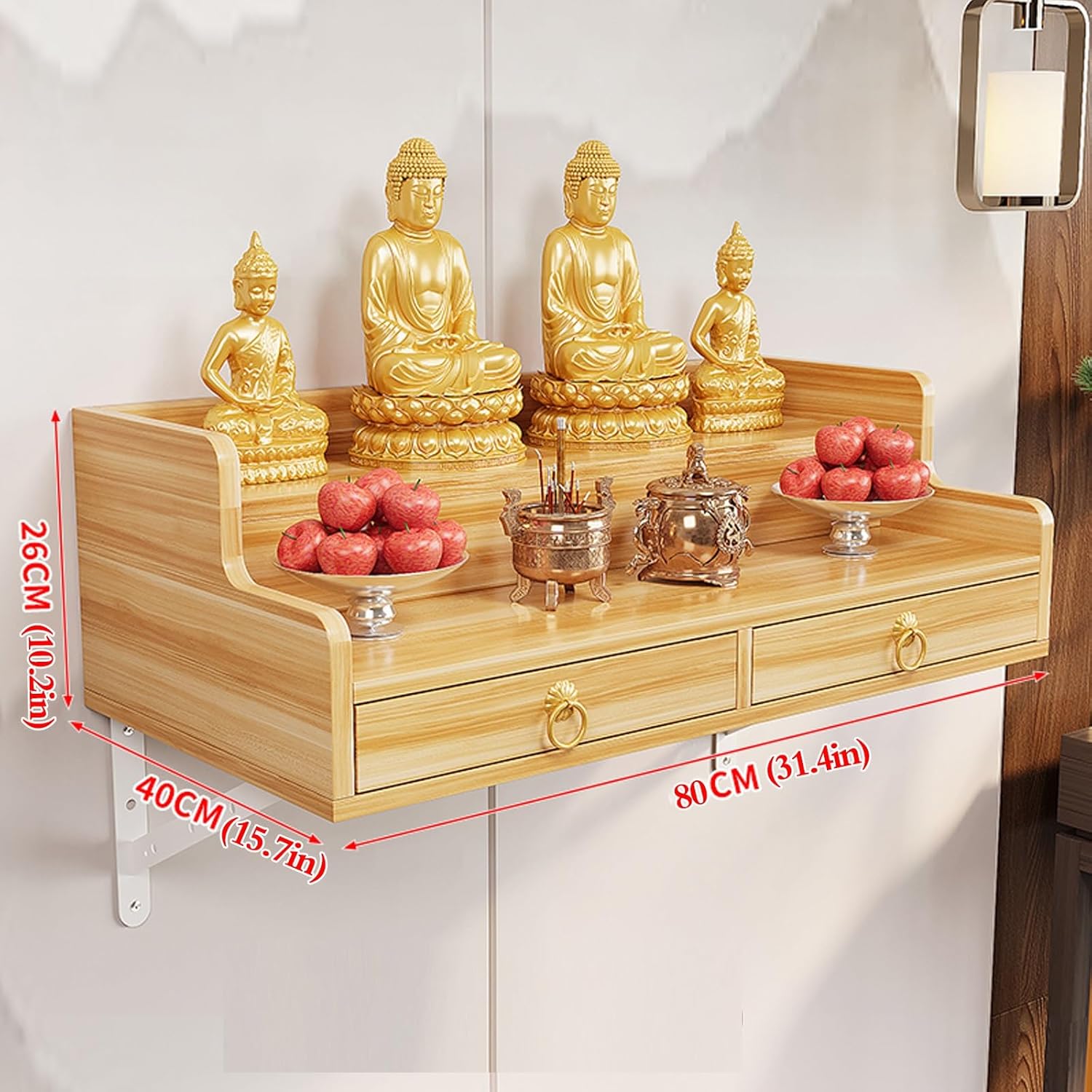 Wall-Mounted Buddha Statue Stand Shrine Altar Table,Bamboo Prayer Buddhist Niche Incense Table,Wall-Mounted Shrine Altar Shelf,Buddha Platform(Wood,80x40x26cm/31.5x15.7x10.2in)
