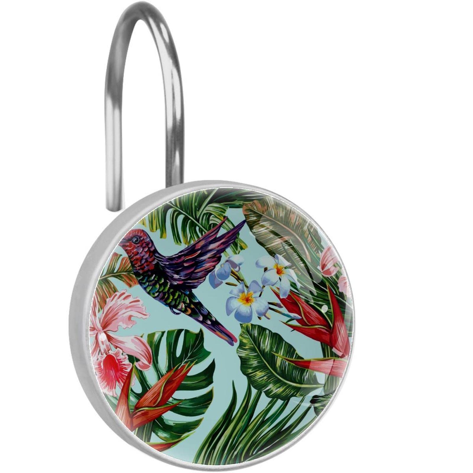 Crochets de rideau de douche oiseau fleur en acier inoxydable x12