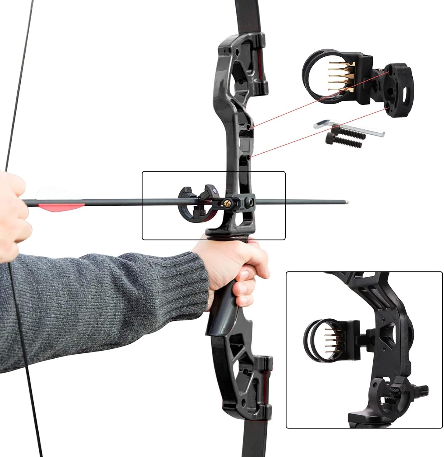 Knixxo Archery 51" Takedown Recurve Bow and Arrows Set for Adults,Right Hand Practice Kit with 6pcs Real Feather Carbon Arrows for Beginner