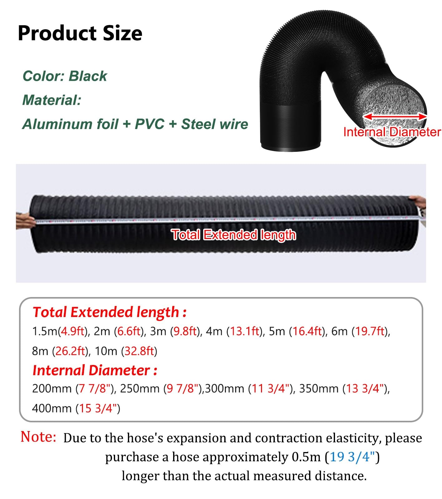 Manguera de Escape para Secadora ignífuga, Kit de conducto HVAC portátil de 10 Metros, Tubo de Escape de Acero para baños y cocinas, solución para Espacios confinados de 300 mm (11 3/4 pulga