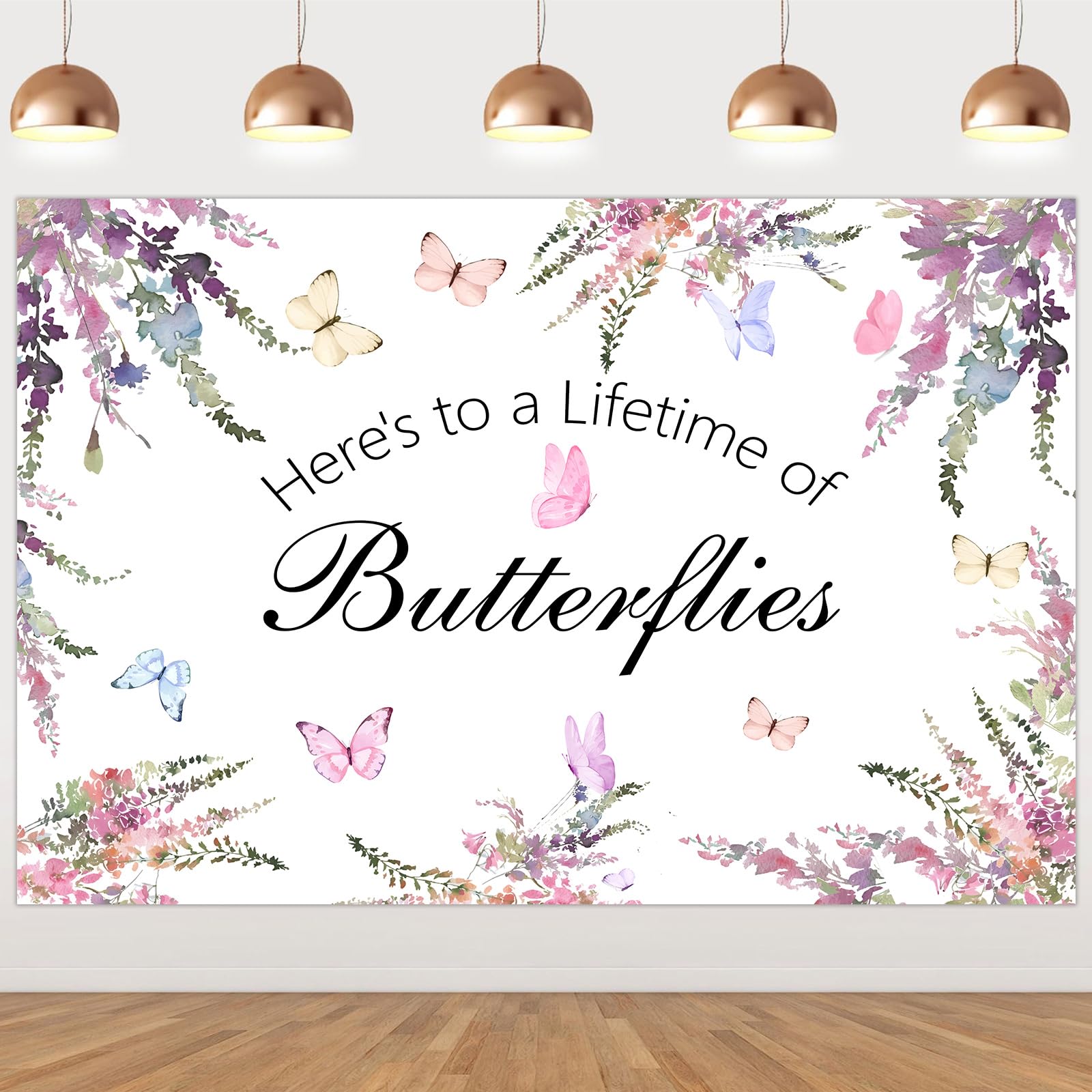 Wonmelody Butterfly Bridal Shower Backdrop Banner 7 * 5ft Lifetime of Butterflies Backdrop Butterfly Bride Shower Decorations Butterfly Floral Bridal