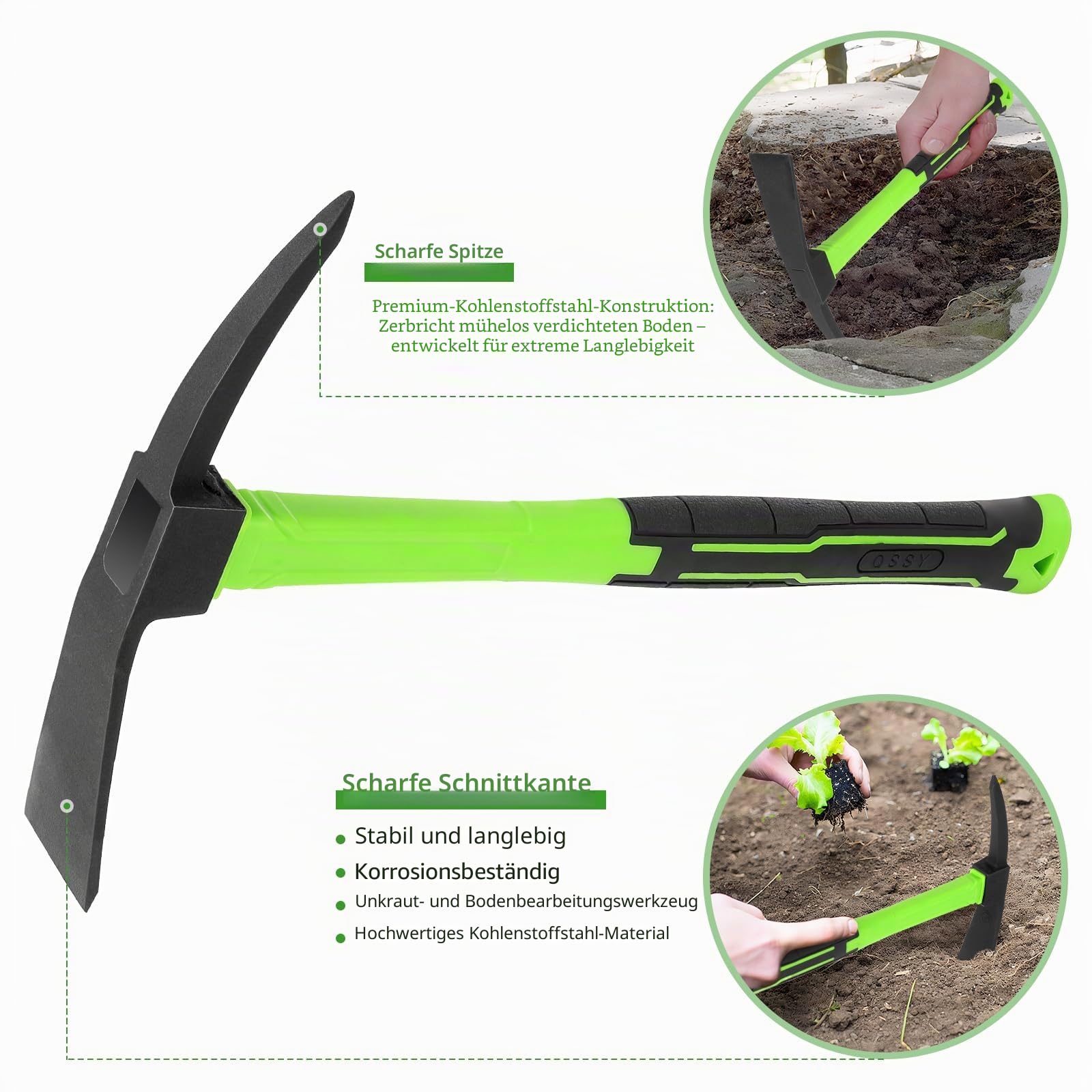 2pcs Spitzhacke 38cm Gartenhacke rutschfeste Komfortgriffe für Gartengeräte Spaten Garten