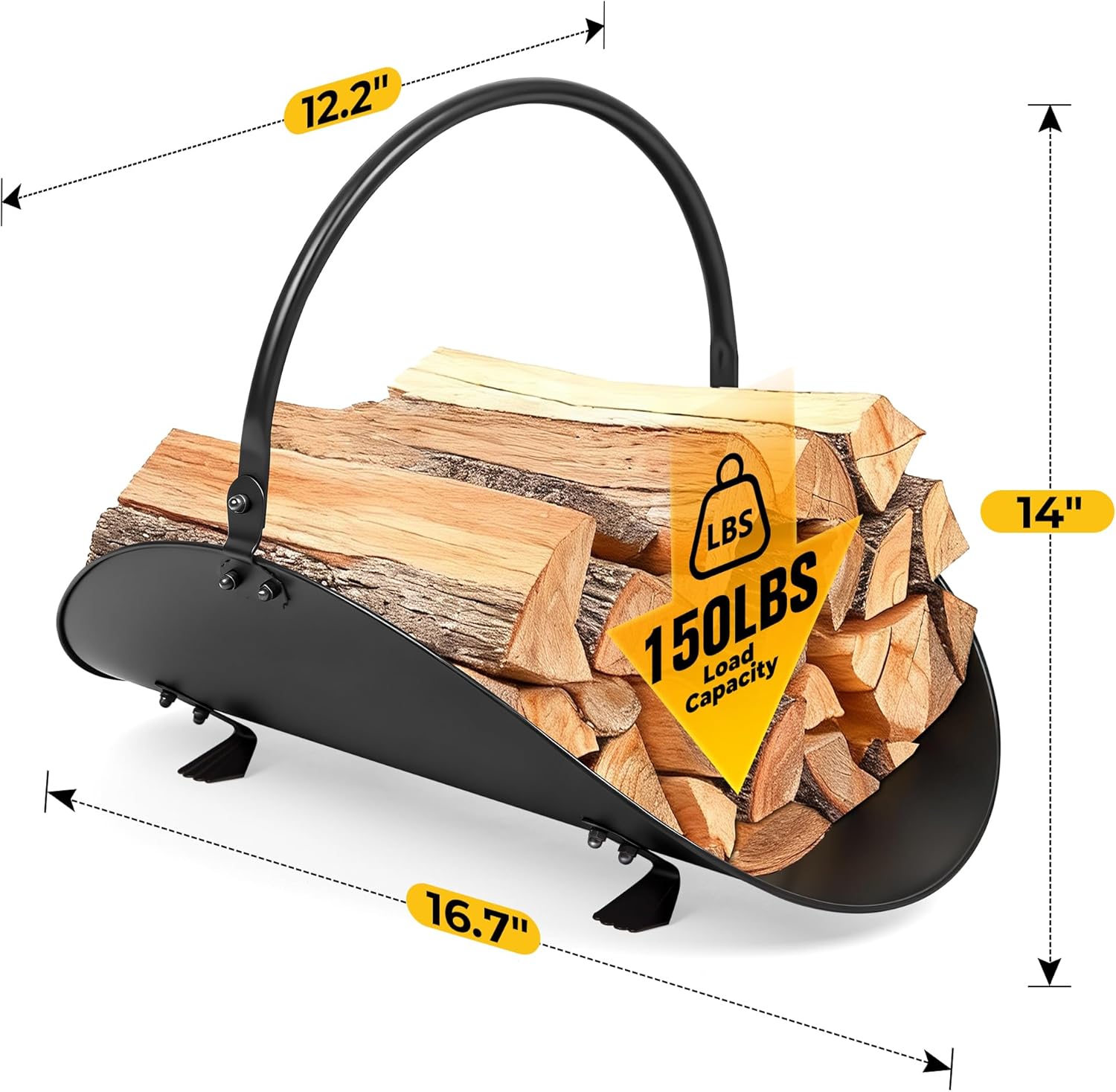 AMAGABELI GARDEN & HOME Fireplace Log Holder Indoor Firewood Basket Holder Carrier Metal Wood Rack for Fire Wood Outdoor Storage Organizer Oval