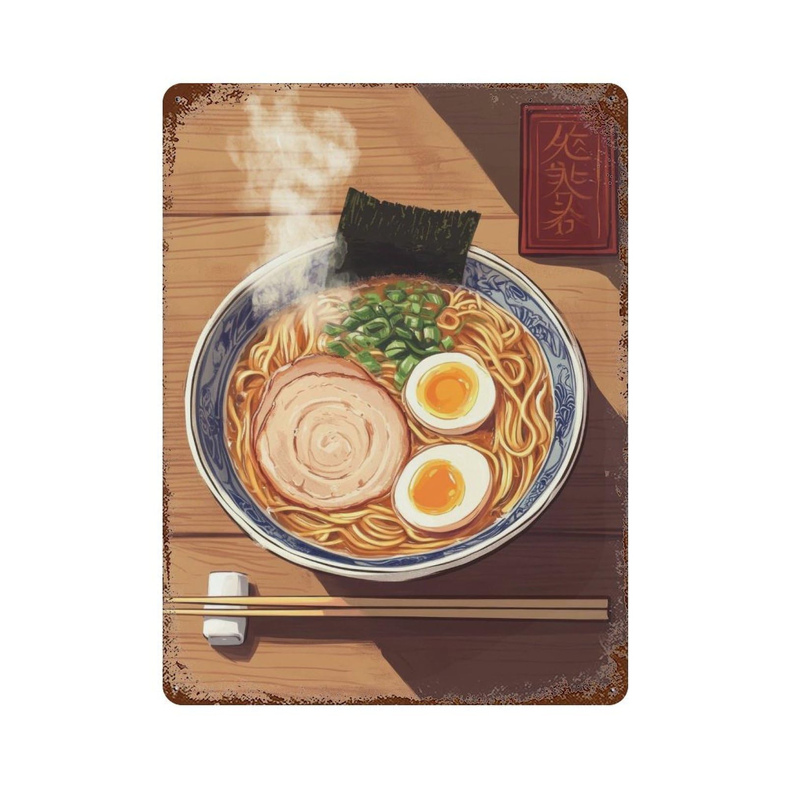 xiaoxiaoshen Japanese Ramen Bowl Asian Food with Egg And Pork Slice Retro Kitchen Noodle Wall Decor Art Metal Tin Poster Modern Home Decor Art Home Bar Shop Decorations Vintage Sign 40x30cm