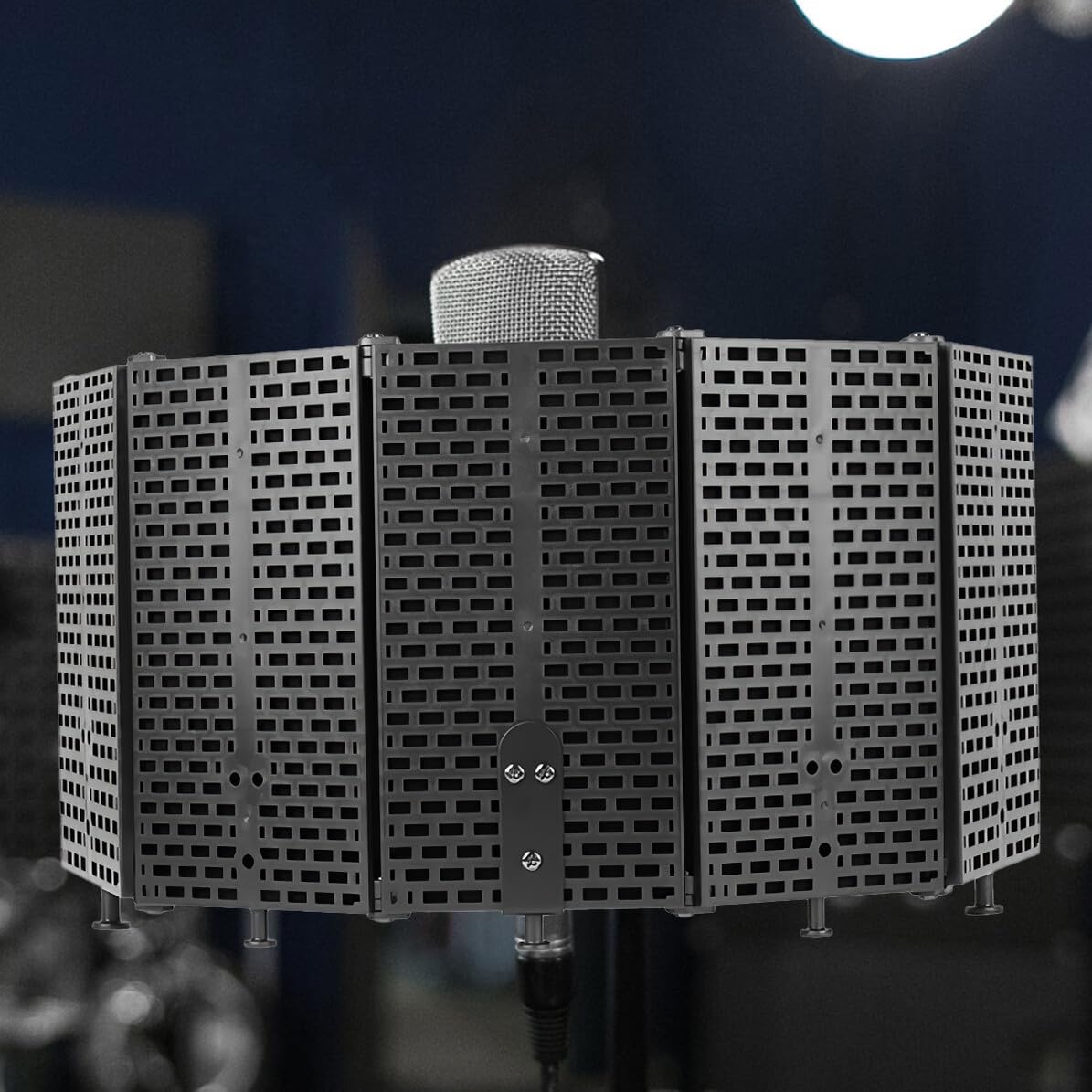 Mikrofon Isolation Shield Faltbar mit Schrauben für Tisch Stativmontage Schalldämpfender Schaumstoff Verstellbar Robustes Studio Equipment für Aufnahme Podcast und Broadcasting