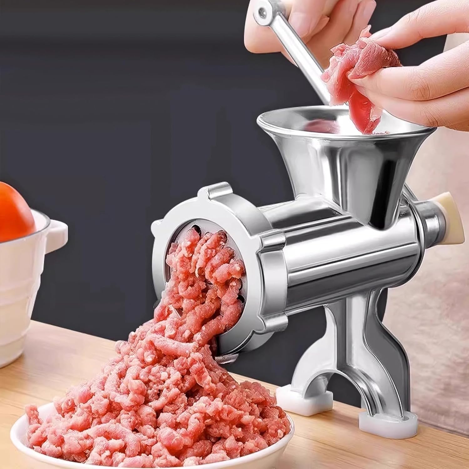 Manual Meat Grinder, Aluminum Alloy 3-in-1 Multi-Functional Sausage Stuffer, Noodle Maker & Spice Grinder with Ergonomic Handle, Detachable Easy Clean Table Clamp Mount for Home Kitchen Use