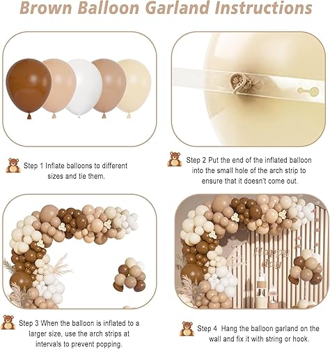 Vista 3 de Kit de arco de guirnalda de globos marrones, 142 unidades, color nude, café, marrón, boho, rubor, bronceado, neutro, para oso de peluche, baby