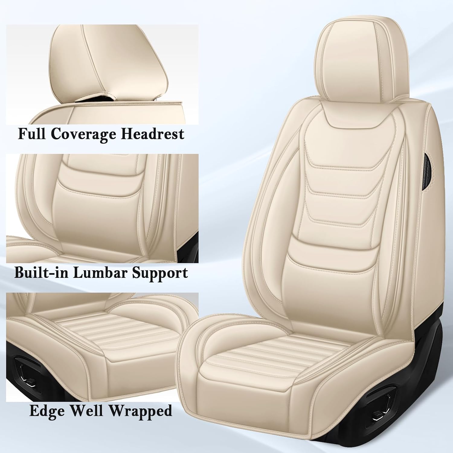 Seat Covers Full Set for Toyota Camry 2015-2025, Comfortable Waterproof Nappa Leather Protector, Airbag Compatible Interior Accessories (Beige)