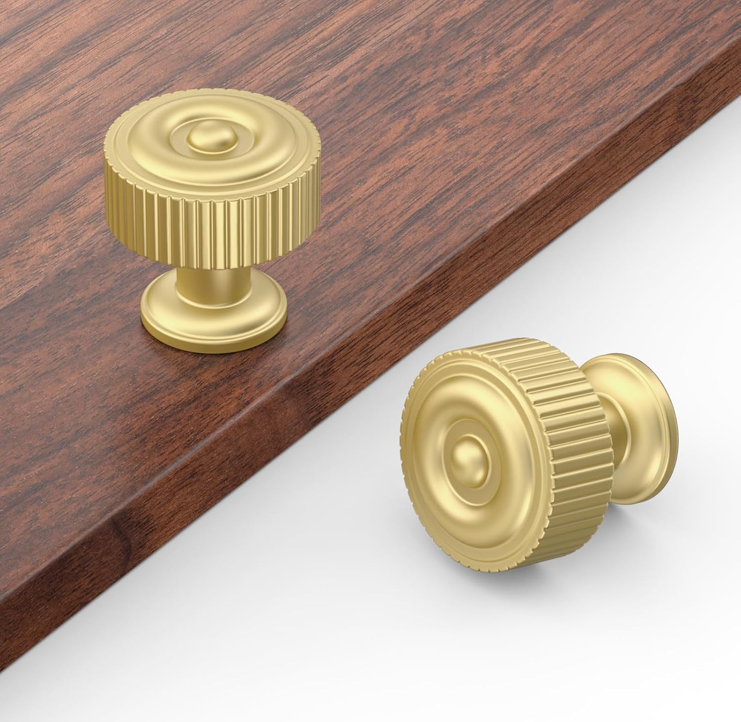 FILTA 10 Pack Brushed Gold Cabinet Knobs - Ribbed Design Zinc Alloy Dresser Drawer Cabinets Hardware for Furniture Kitchen Bathroom