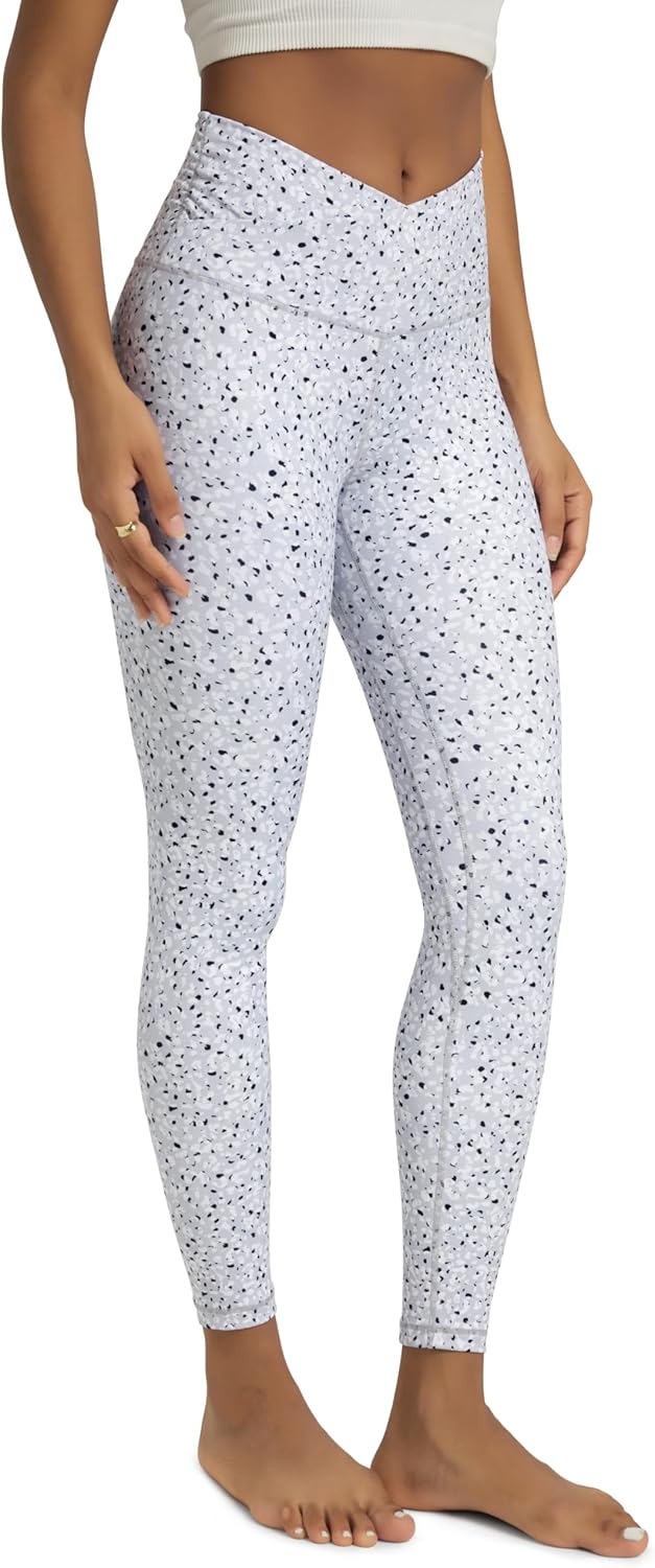 ODODOS Women's Cross Waist Yoga Leggings with Inner Pocket, 23"/25"/28" Gathered Crossover Workout Yoga Pants