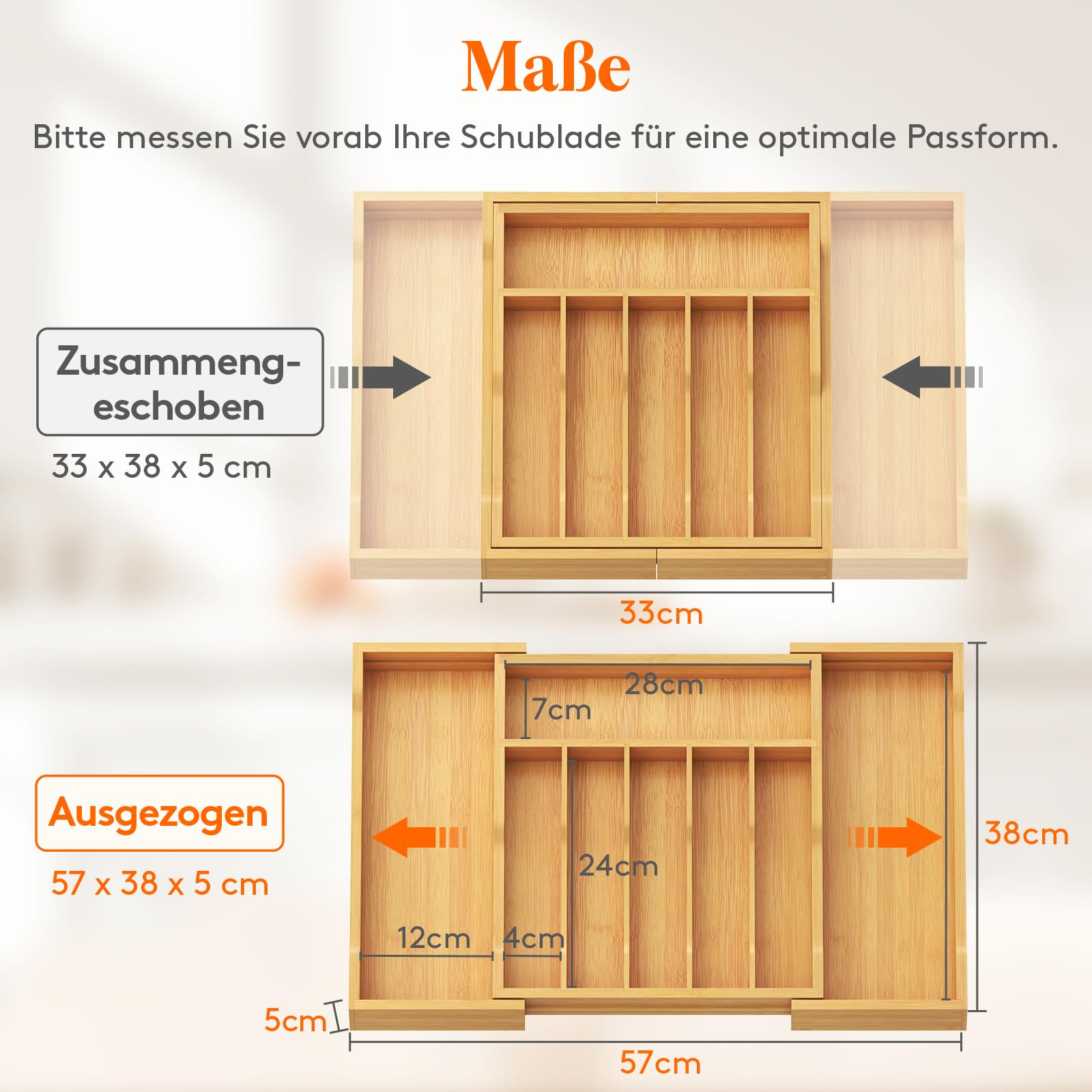 Lifewit Großer Besteckkasten für Schubladen, Tiefe 38 cm – Ansicht 2