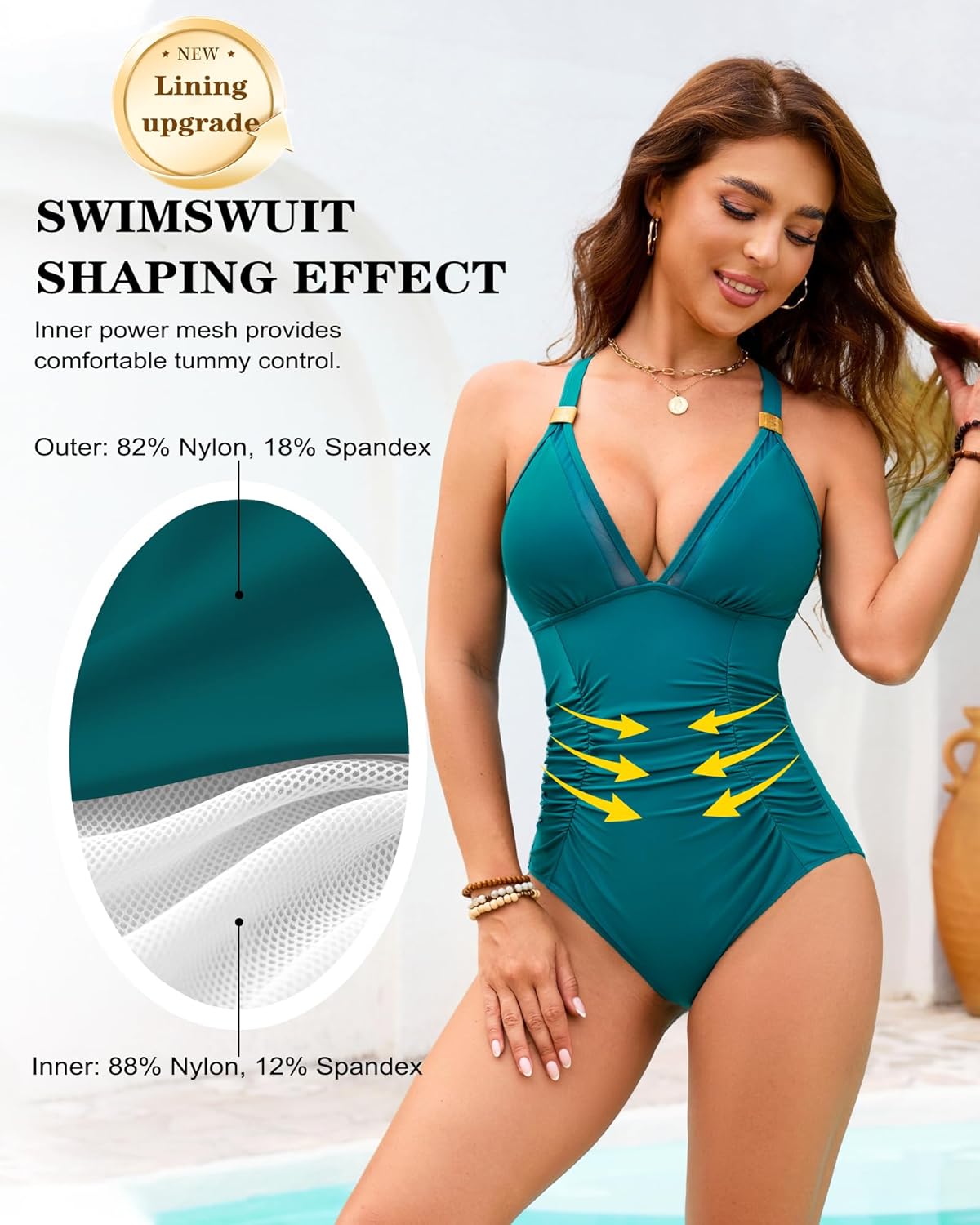 XUNYU Women One Piece Swimsuits Tummy Control Bathing Suit Mesh V Neck Swim Suits Full Coverage Modest High Cut Swimwear 2026 - Image 4