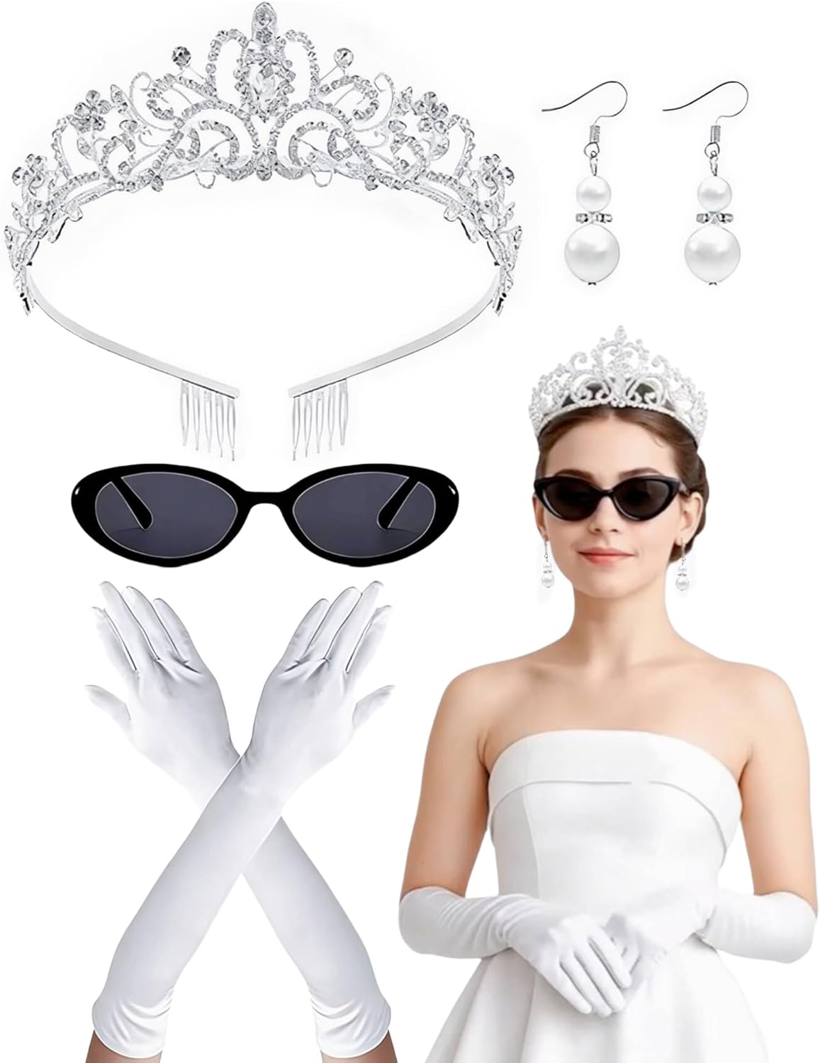 REYOK 6PCS Kids Princess Crown Accessories Kit,Princess Costume Accessories,Blue Gloves With Bow,Hair Bands,Necklace,star Magic Wand,Accessories Set For Kids Girls Halloween Party Cosplay Set - View #3