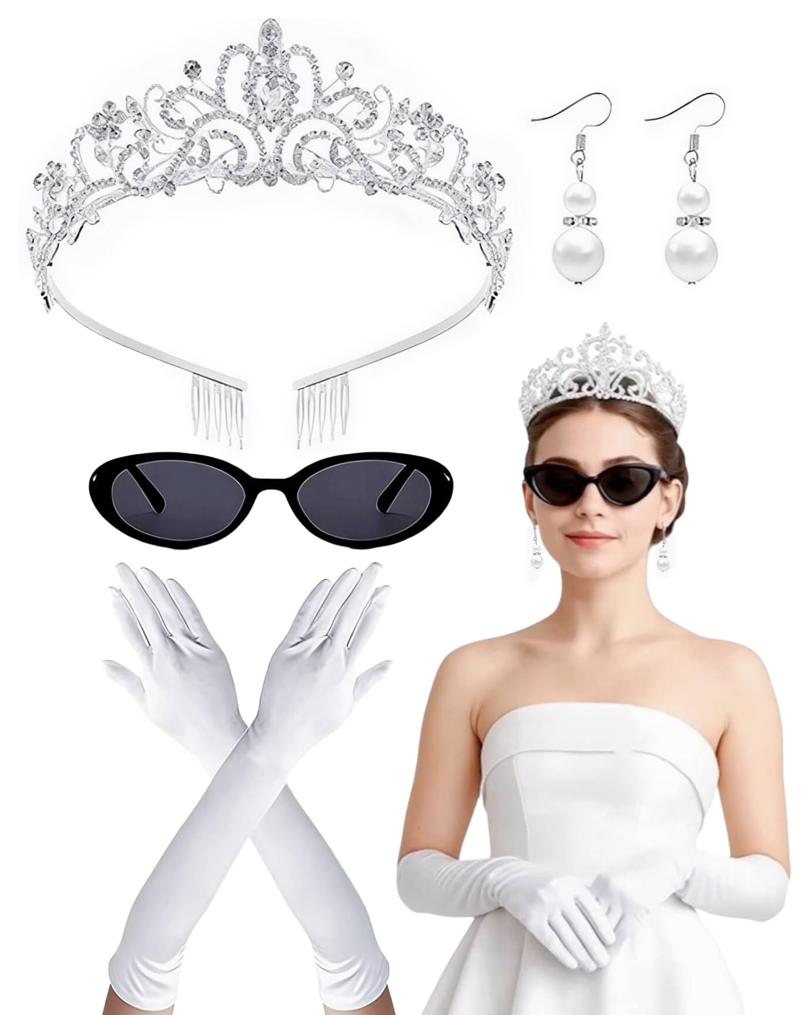 BleSky Princess Costume Accessories Women Crystal Crown Headband for Halloween Cosplay Dress Up Bachelorette Party Supplies